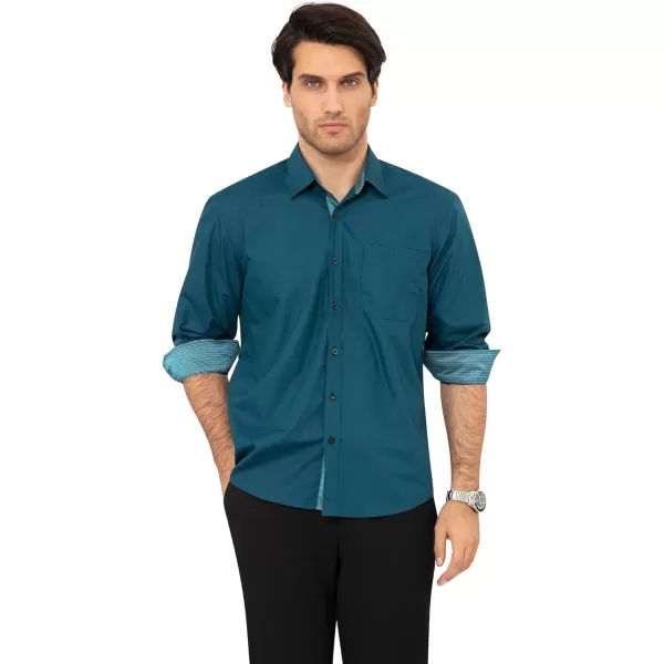 HISDERN Mens Business Dress Shirts Long Sleeve Casual Button Down Shirt Formal Inner Collar Contrast Shirt for Men Wedding
