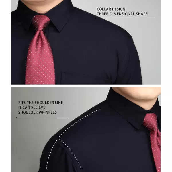 HISDERN Mens Business Dress Shirts Long Sleeve Casual Button Down Shirt Formal Inner Collar Contrast Shirt for Men Wedding