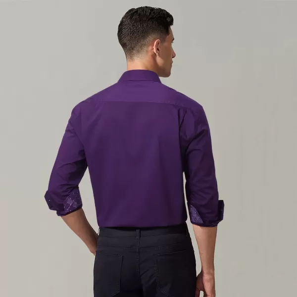 HISDERN Mens Business Dress Shirts Long Sleeve Casual Button Down Shirt Formal Inner Collar Contrast Shirt for Men Wedding