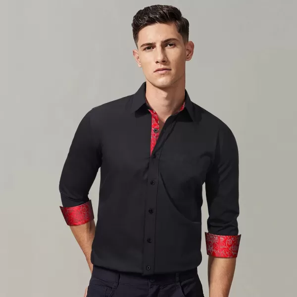 HISDERN Mens Business Dress Shirts Long Sleeve Casual Button Down Shirt Formal Inner Collar Contrast Shirt for Men Wedding