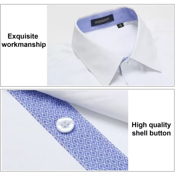 HISDERN Mens Business Dress Shirts Long Sleeve Casual Button Down Shirt Formal Inner Collar Contrast Shirt for Men Wedding