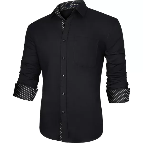 HISDERN Mens Business Dress Shirts Long Sleeve Casual Button Down Shirt Formal Inner Collar Contrast Shirt for Men Wedding