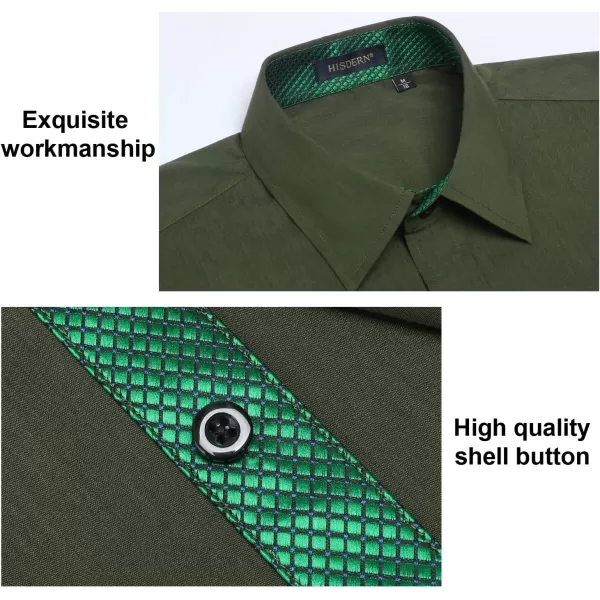 HISDERN Mens Business Dress Shirts Long Sleeve Casual Button Down Shirt Formal Inner Collar Contrast Shirt for Men Wedding