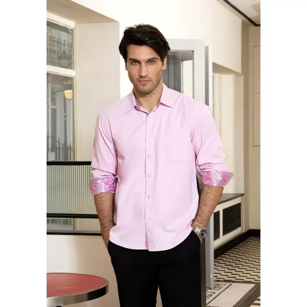 HISDERN Mens Business Dress Shirts Long Sleeve Casual Button Down Shirt Formal Inner Collar Contrast Shirt for Men Wedding