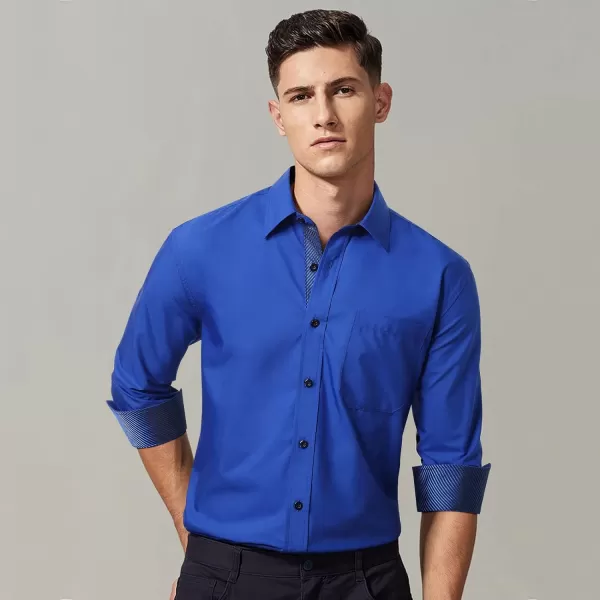 HISDERN Mens Business Dress Shirts Long Sleeve Casual Button Down Shirt Formal Inner Collar Contrast Shirt for Men Wedding