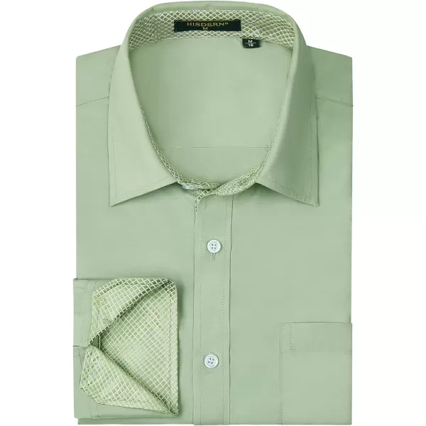 HISDERN Mens Business Dress Shirts Long Sleeve Casual Button Down Shirt Formal Inner Collar Contrast Shirt for Men Wedding