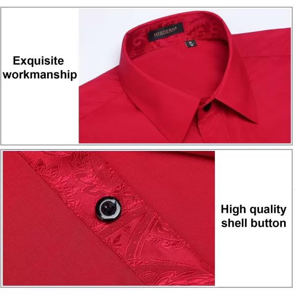 HISDERN Mens Business Dress Shirts Long Sleeve Casual Button Down Shirt Formal Inner Collar Contrast Shirt for Men Wedding