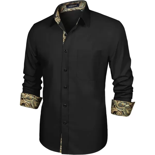 HISDERN Mens Business Dress Shirts Long Sleeve Casual Button Down Shirt Formal Inner Collar Contrast Shirt for Men Wedding
