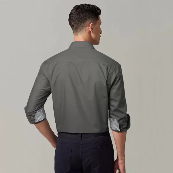 HISDERN Mens Business Dress Shirts Long Sleeve Casual Button Down Shirt Formal Inner Collar Contrast Shirt for Men Wedding