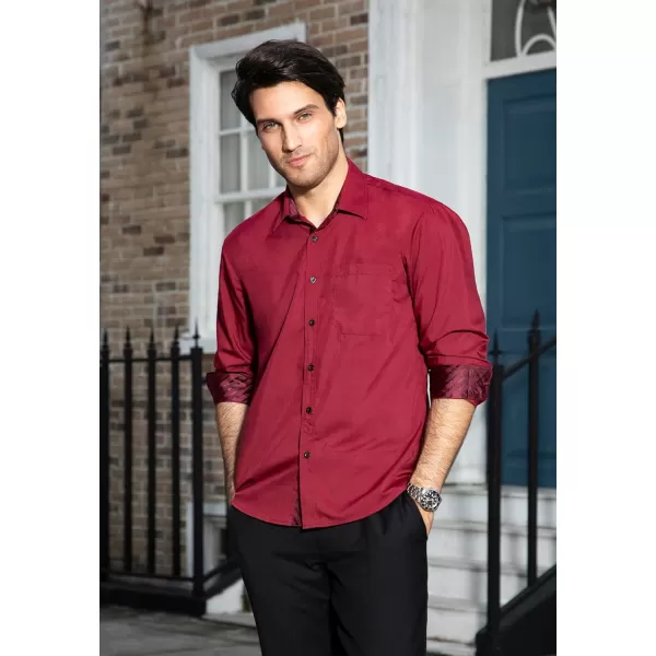 HISDERN Mens Business Dress Shirts Long Sleeve Casual Button Down Shirt Formal Inner Collar Contrast Shirt for Men Wedding
