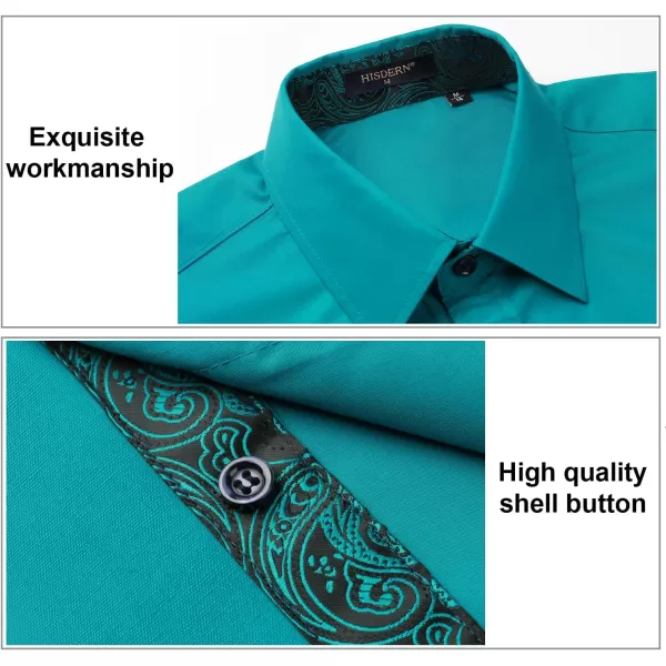 HISDERN Mens Business Dress Shirts Long Sleeve Casual Button Down Shirt Formal Inner Collar Contrast Shirt for Men Wedding