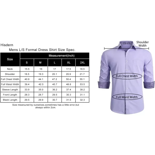 HISDERN Mens Business Dress Shirts Long Sleeve Casual Button Down Shirt Formal Inner Collar Contrast Shirt for Men Wedding