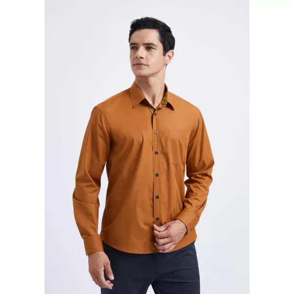 HISDERN Mens Business Dress Shirts Long Sleeve Casual Button Down Shirt Formal Inner Collar Contrast Shirt for Men Wedding