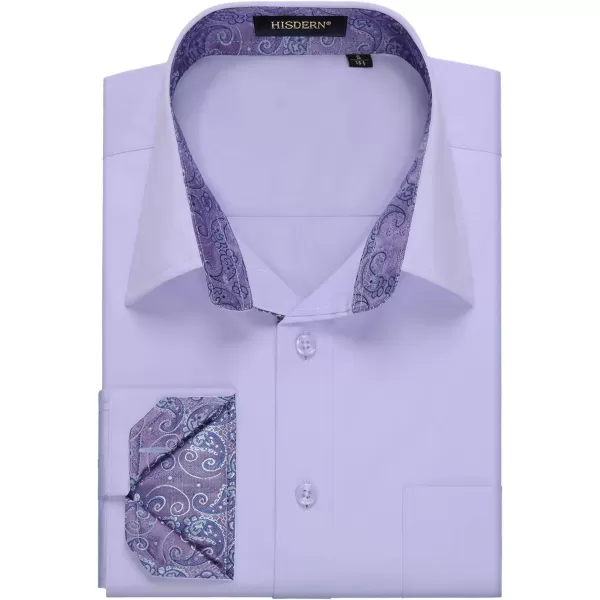 HISDERN Mens Business Dress Shirts Long Sleeve Casual Button Down Shirt Formal Inner Collar Contrast Shirt for Men Wedding