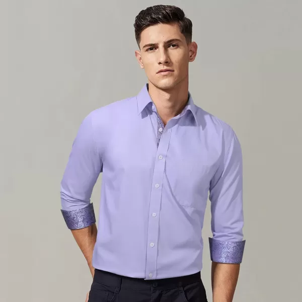 HISDERN Mens Business Dress Shirts Long Sleeve Casual Button Down Shirt Formal Inner Collar Contrast Shirt for Men Wedding
