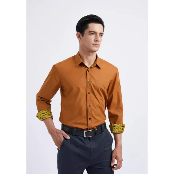 HISDERN Mens Business Dress Shirts Long Sleeve Casual Button Down Shirt Formal Inner Collar Contrast Shirt for Men Wedding
