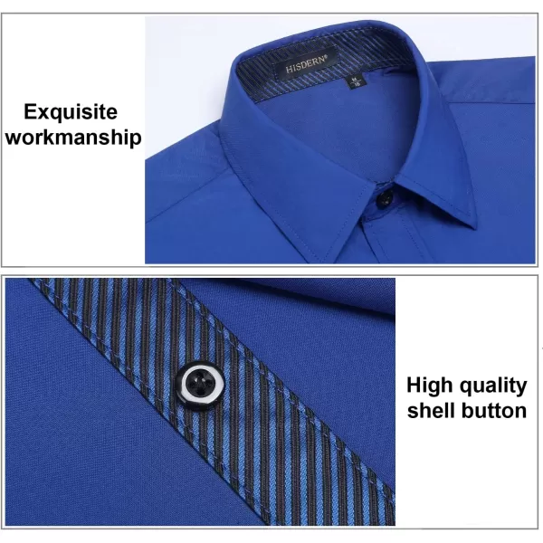 HISDERN Mens Business Dress Shirts Long Sleeve Casual Button Down Shirt Formal Inner Collar Contrast Shirt for Men Wedding