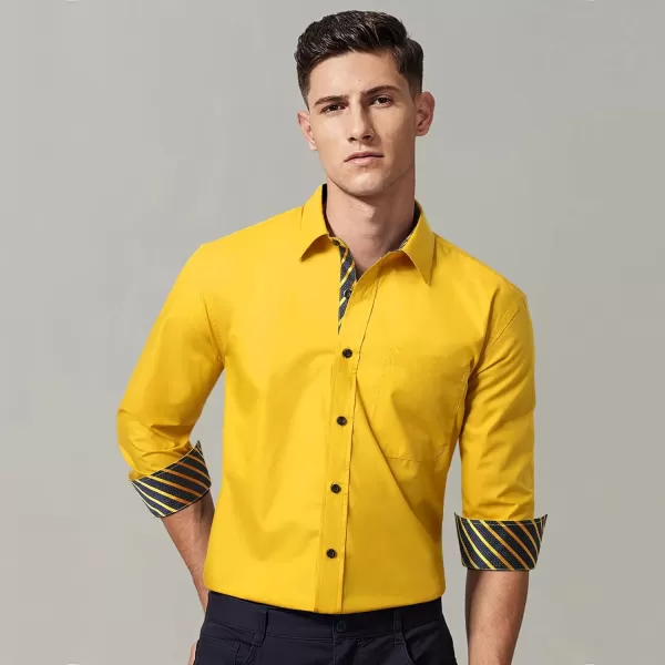 HISDERN Mens Business Dress Shirts Long Sleeve Casual Button Down Shirt Formal Inner Collar Contrast Shirt for Men Wedding