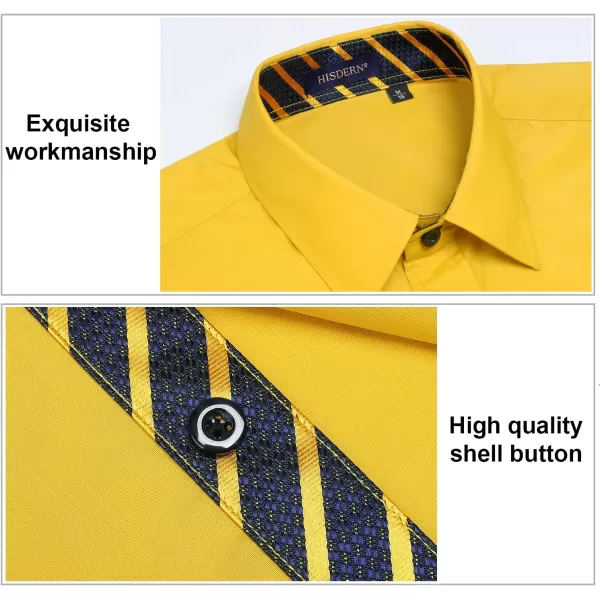 HISDERN Mens Business Dress Shirts Long Sleeve Casual Button Down Shirt Formal Inner Collar Contrast Shirt for Men Wedding
