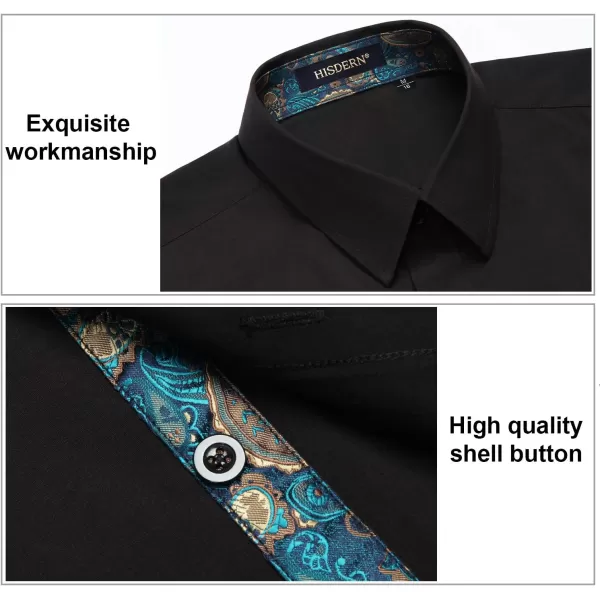 HISDERN Mens Business Dress Shirts Long Sleeve Casual Button Down Shirt Formal Inner Collar Contrast Shirt for Men Wedding