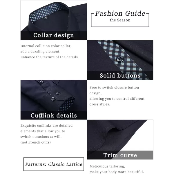 HISDERN Mens Business Dress Shirts Long Sleeve Casual Button Down Shirt Formal Inner Collar Contrast Shirt for Men Wedding