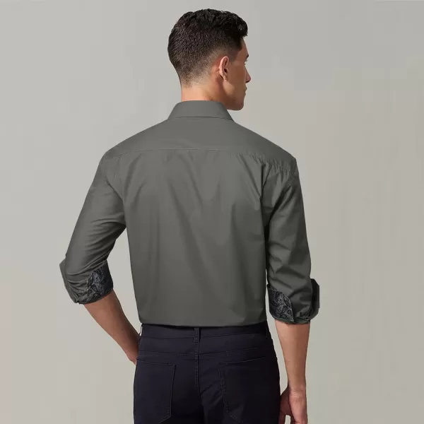 HISDERN Mens Business Dress Shirts Long Sleeve Casual Button Down Shirt Formal Inner Collar Contrast Shirt for Men Wedding