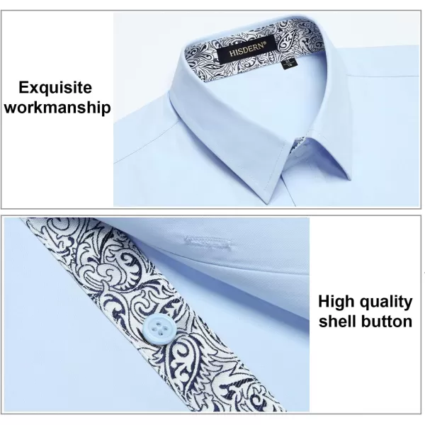 HISDERN Mens Business Dress Shirts Long Sleeve Casual Button Down Shirt Formal Inner Collar Contrast Shirt for Men Wedding