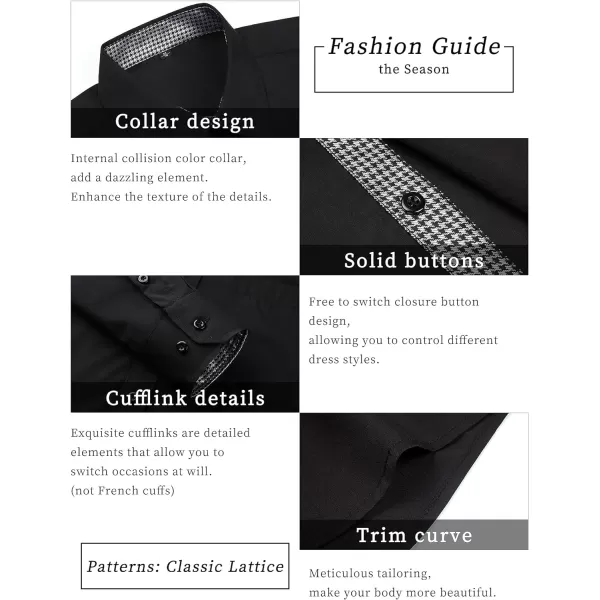 HISDERN Mens Business Dress Shirts Long Sleeve Casual Button Down Shirt Formal Inner Collar Contrast Shirt for Men Wedding