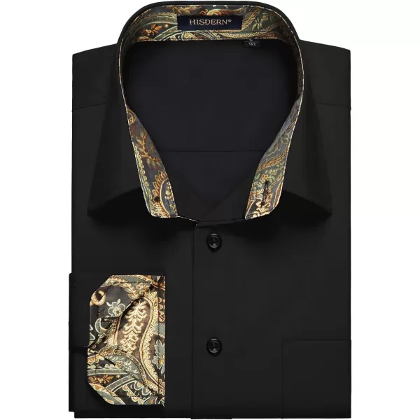 HISDERN Mens Business Dress Shirts Long Sleeve Casual Button Down Shirt Formal Inner Collar Contrast Shirt for Men Wedding