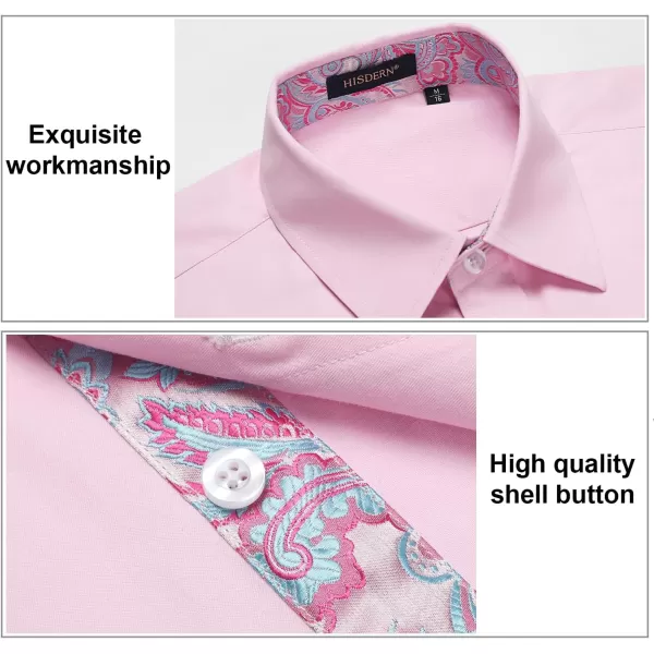 HISDERN Mens Business Dress Shirts Long Sleeve Casual Button Down Shirt Formal Inner Collar Contrast Shirt for Men Wedding