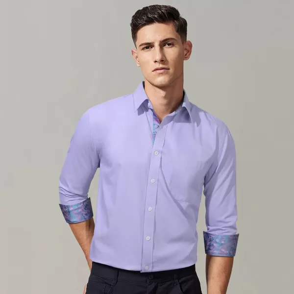 HISDERN Mens Business Dress Shirts Long Sleeve Casual Button Down Shirt Formal Inner Collar Contrast Shirt for Men Wedding