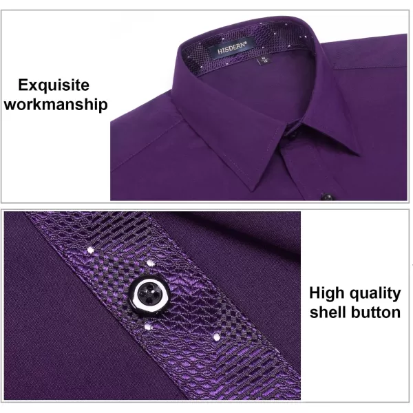 HISDERN Mens Business Dress Shirts Long Sleeve Casual Button Down Shirt Formal Inner Collar Contrast Shirt for Men Wedding