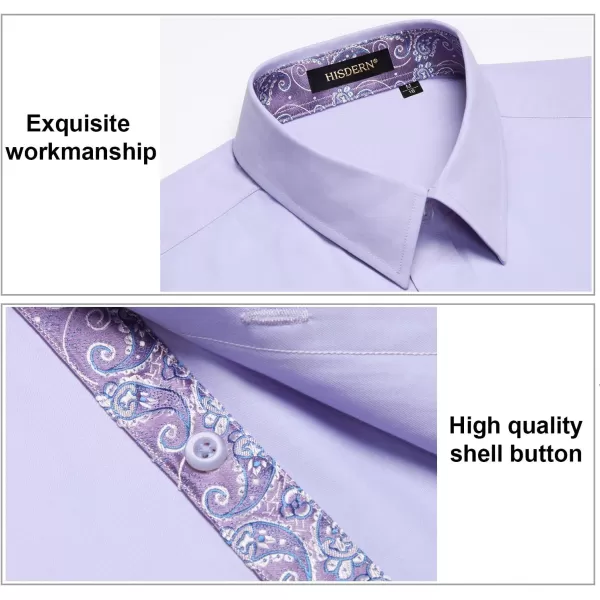 HISDERN Mens Business Dress Shirts Long Sleeve Casual Button Down Shirt Formal Inner Collar Contrast Shirt for Men Wedding