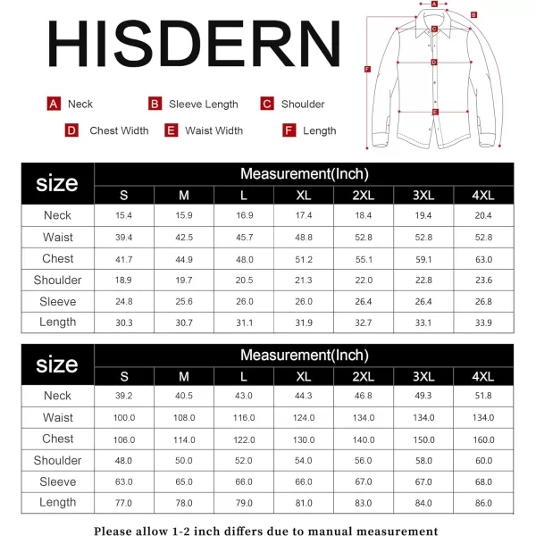 HISDERN Mens Business Dress Shirts Long Sleeve Casual Button Down Shirt Formal Inner Collar Contrast Shirt for Men Wedding