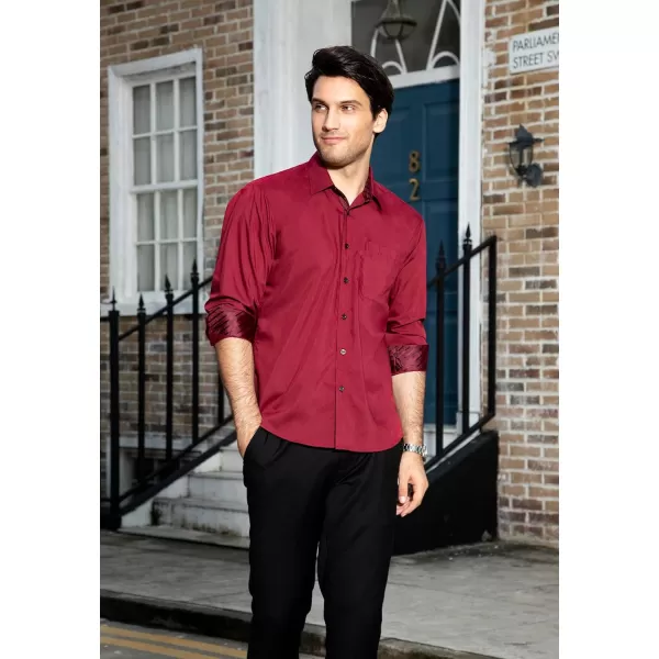 HISDERN Mens Business Dress Shirts Long Sleeve Casual Button Down Shirt Formal Inner Collar Contrast Shirt for Men Wedding