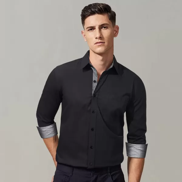 HISDERN Mens Business Dress Shirts Long Sleeve Casual Button Down Shirt Formal Inner Collar Contrast Shirt for Men Wedding