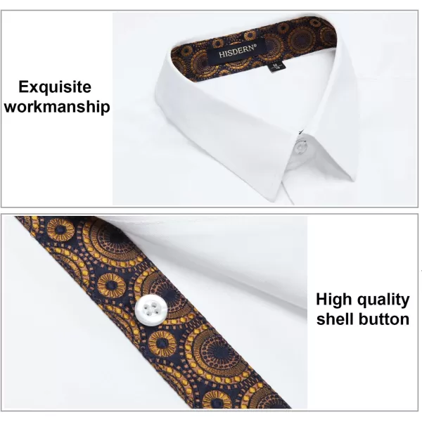 HISDERN Mens Business Dress Shirts Long Sleeve Casual Button Down Shirt Formal Inner Collar Contrast Shirt for Men Wedding