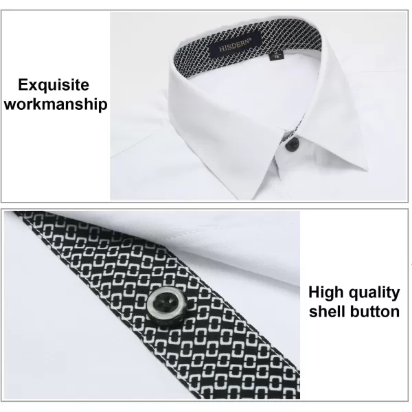HISDERN Mens Business Dress Shirts Long Sleeve Casual Button Down Shirt Formal Inner Collar Contrast Shirt for Men Wedding
