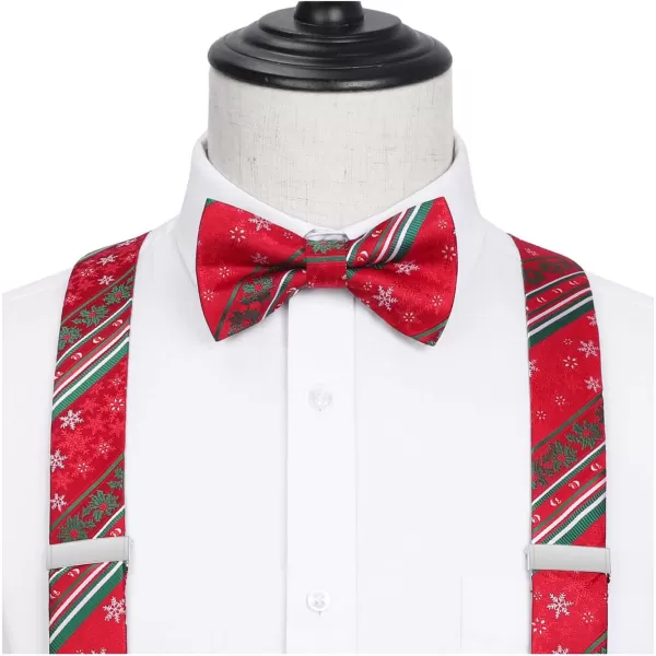 HISDERN Mens Christmas Bow Tie and Suspenders Holiday Festival Braces Y Shape Fun Santa Braces Handkerchief Pocket Square Set