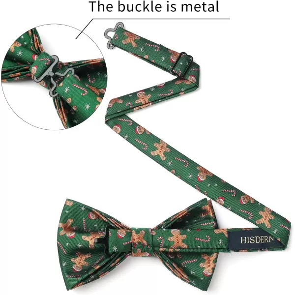 HISDERN Mens Christmas Bow Tie and Suspenders Holiday Festival Braces Y Shape Fun Santa Braces Handkerchief Pocket Square Set