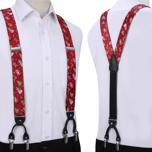 HISDERN Mens Christmas Bow Tie and Suspenders Holiday Festival Braces Y Shape Fun Santa Braces Handkerchief Pocket Square Set