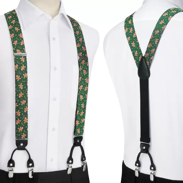 HISDERN Mens Christmas Bow Tie and Suspenders Holiday Festival Braces Y Shape Fun Santa Braces Handkerchief Pocket Square Set