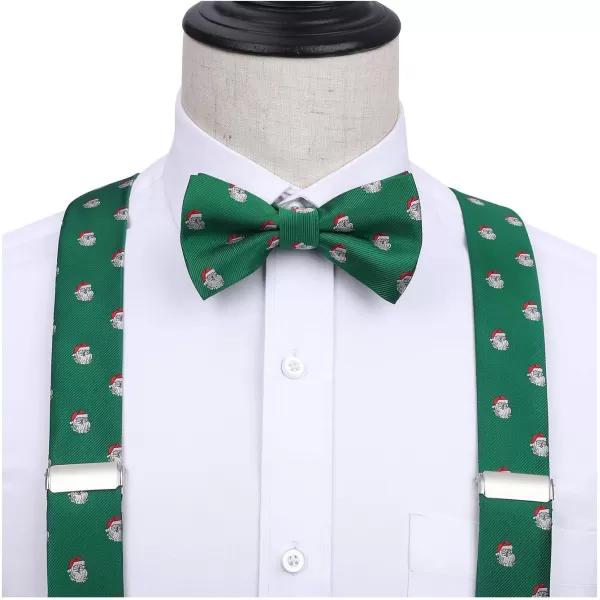 HISDERN Mens Christmas Bow Tie and Suspenders Holiday Festival Braces Y Shape Fun Santa Braces Handkerchief Pocket Square Set