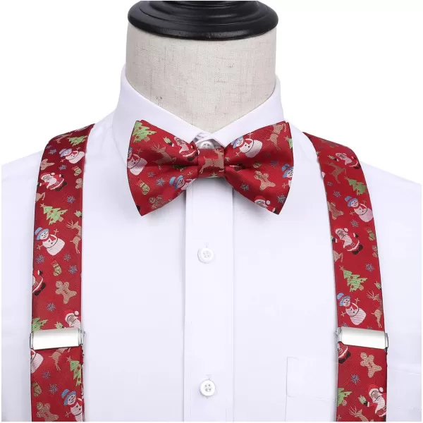 HISDERN Mens Christmas Bow Tie and Suspenders Holiday Festival Braces Y Shape Fun Santa Braces Handkerchief Pocket Square Set