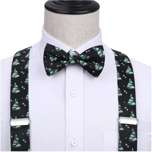 HISDERN Mens Christmas Bow Tie and Suspenders Holiday Festival Braces Y Shape Fun Santa Braces Handkerchief Pocket Square Set