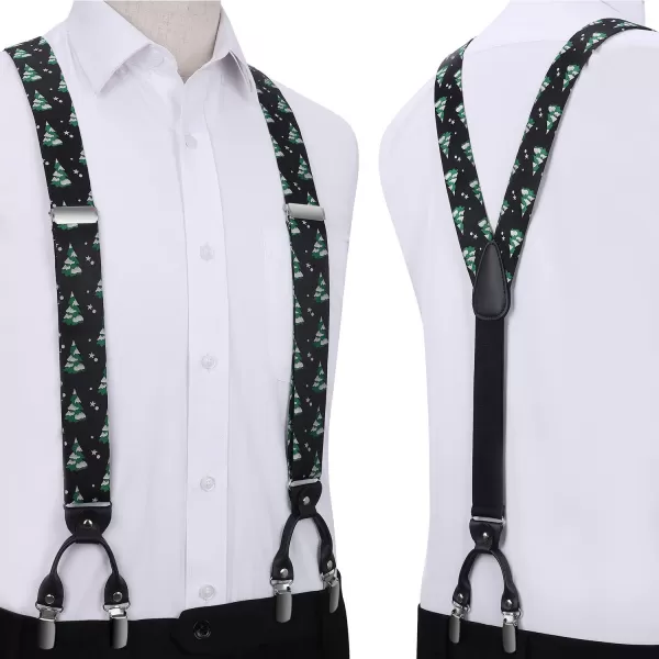 HISDERN Mens Christmas Bow Tie and Suspenders Holiday Festival Braces Y Shape Fun Santa Braces Handkerchief Pocket Square Set