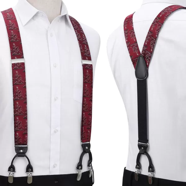 HISDERN Mens Christmas Bow Tie and Suspenders Holiday Festival Braces Y Shape Fun Santa Braces Handkerchief Pocket Square Set