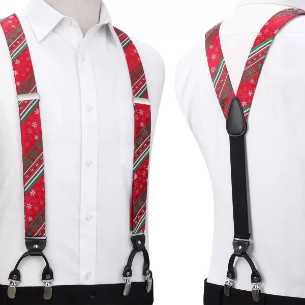 HISDERN Mens Christmas Bow Tie and Suspenders Holiday Festival Braces Y Shape Fun Santa Braces Handkerchief Pocket Square Set