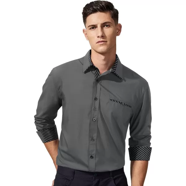 HISDERN Mens Dress Shirts Long Sleeve Button Down Casual Shirts for Men Inner Contrast Formal Business Tuxedo Wedding Shirt
