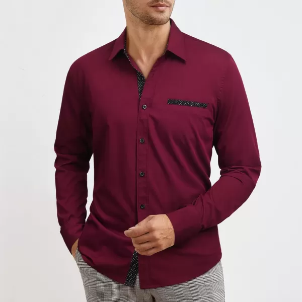 HISDERN Mens Dress Shirts Long Sleeve Button Down Casual Shirts for Men Inner Contrast Formal Business Tuxedo Wedding Shirt